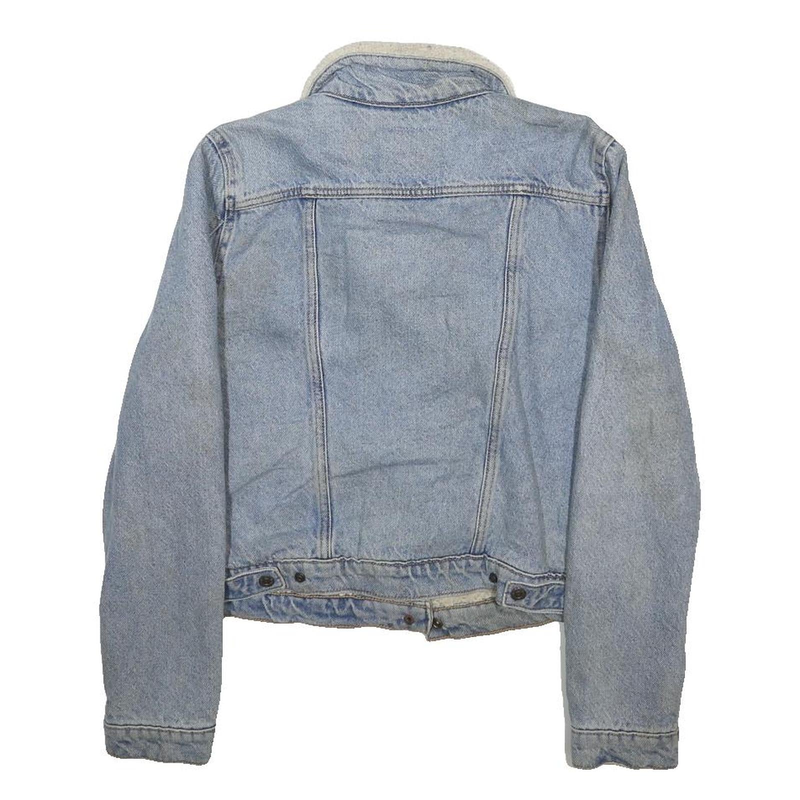 LEVI'S Womens Blue Denim Sherpa Collar Jacket M Cotton Button Winter Outerwear