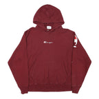 CHAMPION Mens Maroon Hoodie L Cotton Blend Pullover Sweatshirt Logo Sleeve