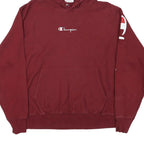 CHAMPION Mens Maroon Hoodie L Cotton Blend Pullover Sweatshirt Logo Sleeve