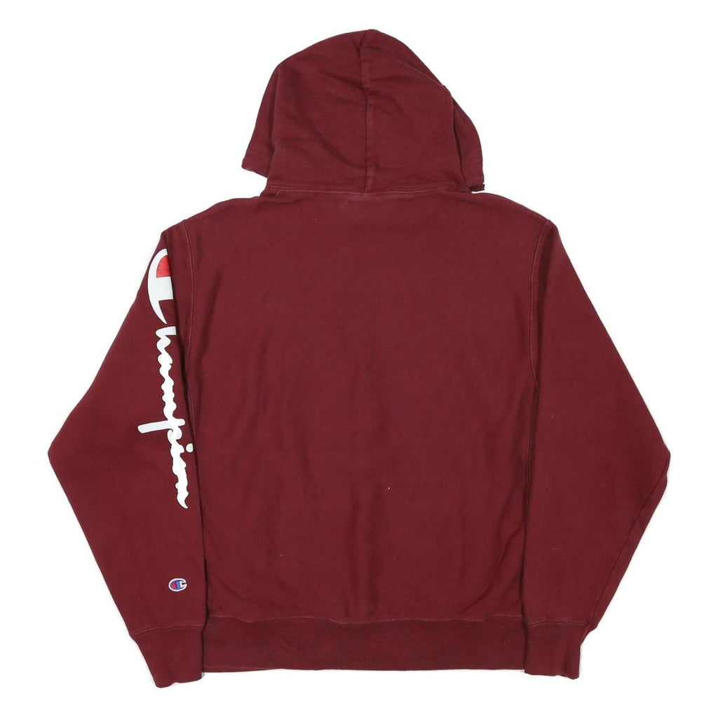 CHAMPION Mens Maroon Hoodie L Cotton Blend Pullover Sweatshirt Logo Sleeve