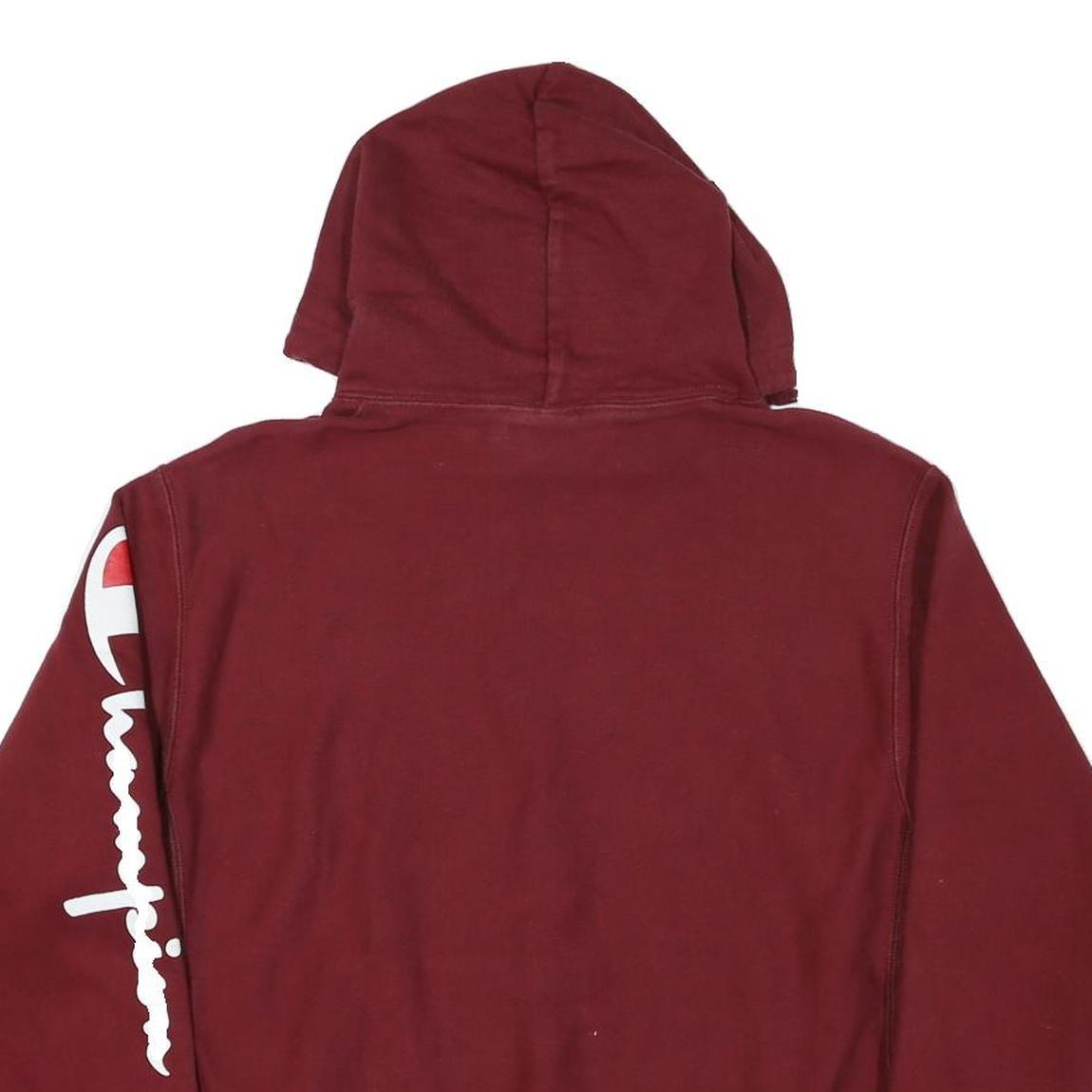 CHAMPION Mens Maroon Hoodie L Cotton Blend Pullover Sweatshirt Logo Sleeve