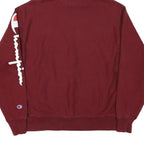 CHAMPION Mens Maroon Hoodie L Cotton Blend Pullover Sweatshirt Logo Sleeve