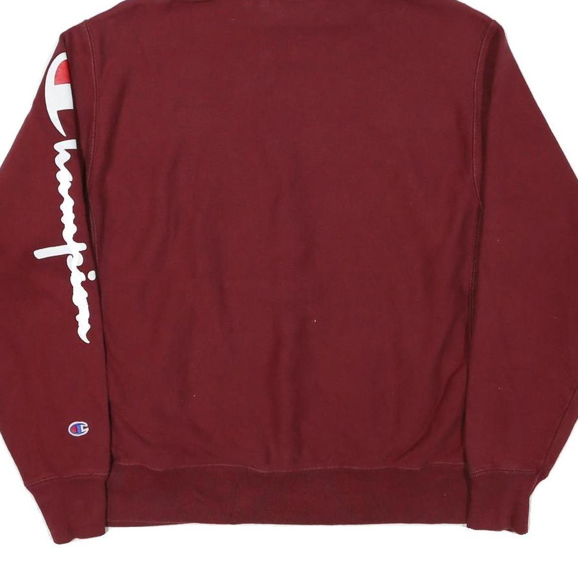 CHAMPION Mens Maroon Hoodie L Cotton Blend Pullover Sweatshirt Logo Sleeve