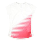 NIKE RUNNING Womens White & Pink Graphic T-Shirt M V-Neck Short Sleeve