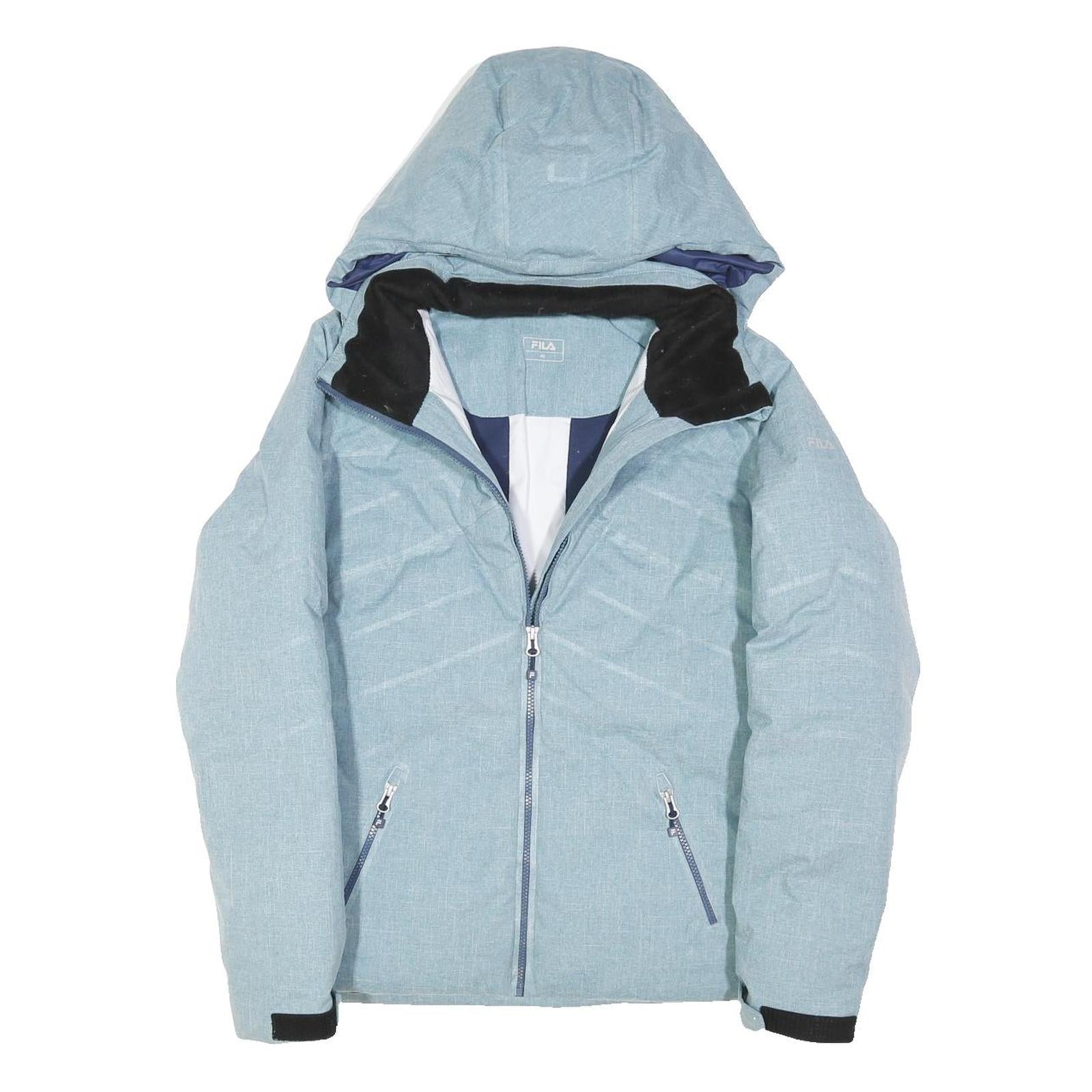 FILA Womens Blue Zip Jacket M Polyester Blend Plain Hooded Lightweight Coat