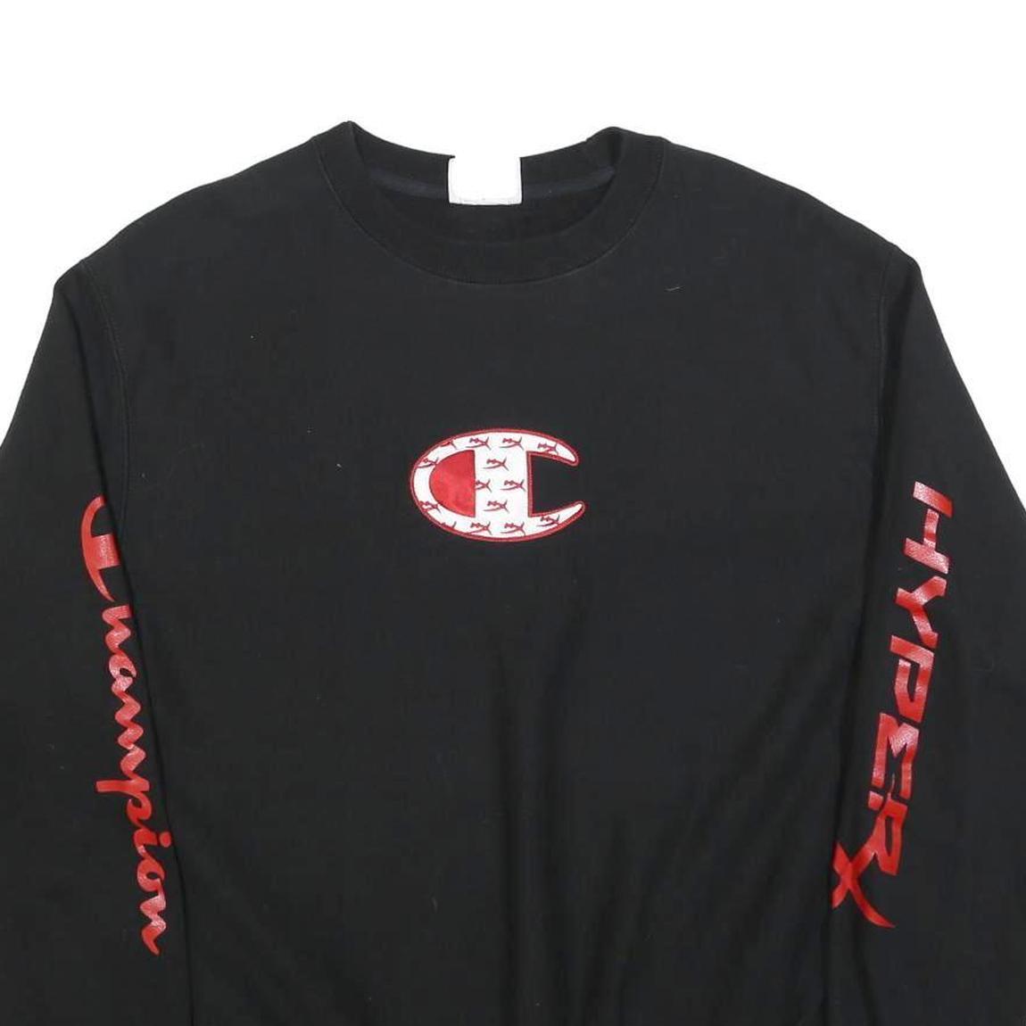CHAMPION REVERSE WEAVE Mens Black & Red Crew Neck L Gamer Sweatshirt