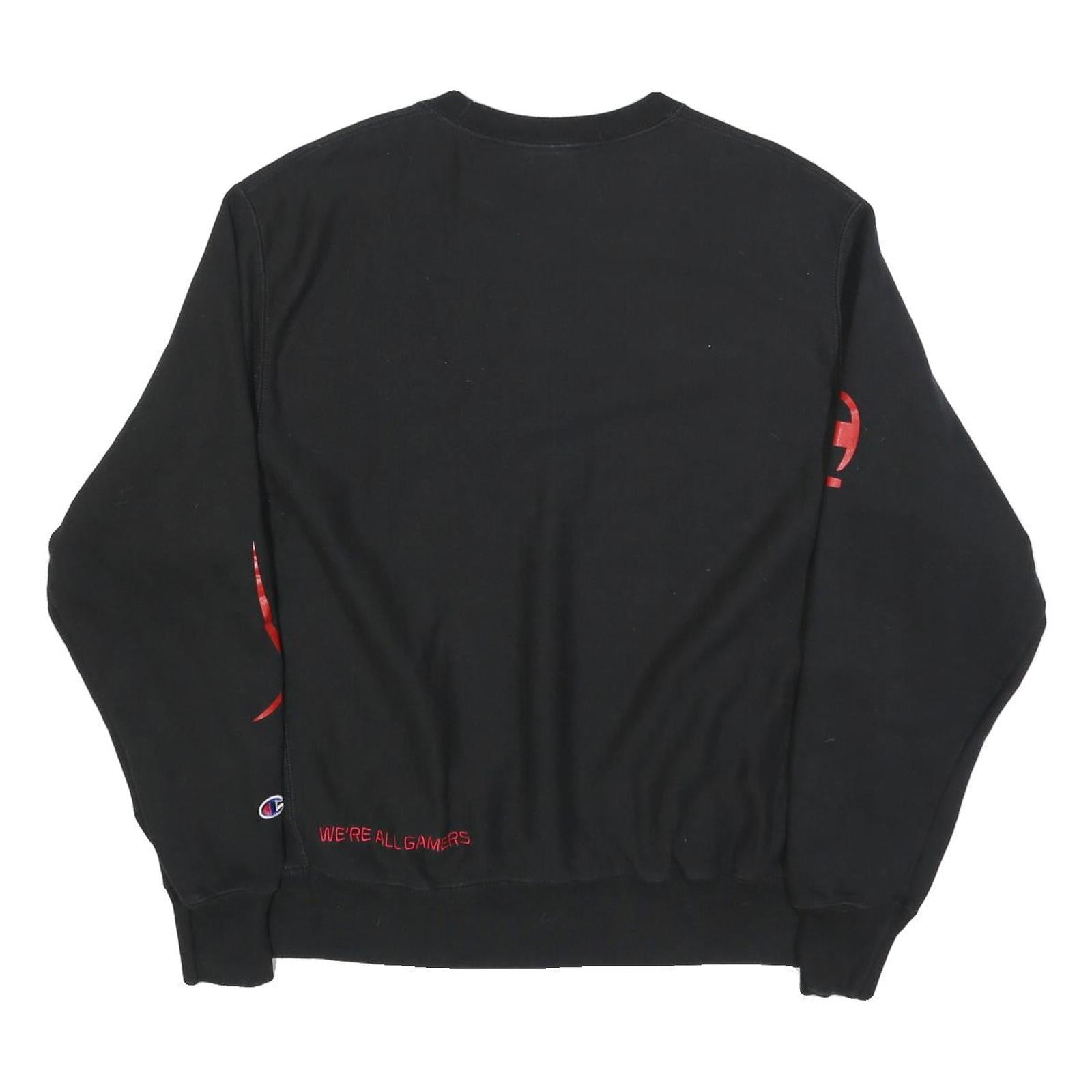 CHAMPION REVERSE WEAVE Mens Black & Red Crew Neck L Gamer Sweatshirt