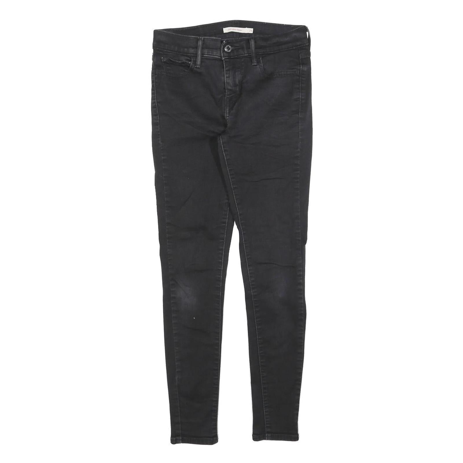 LEVI'S 710 Womens Slim Black Denim Raw W26 L26 Skinny Zip Jeans