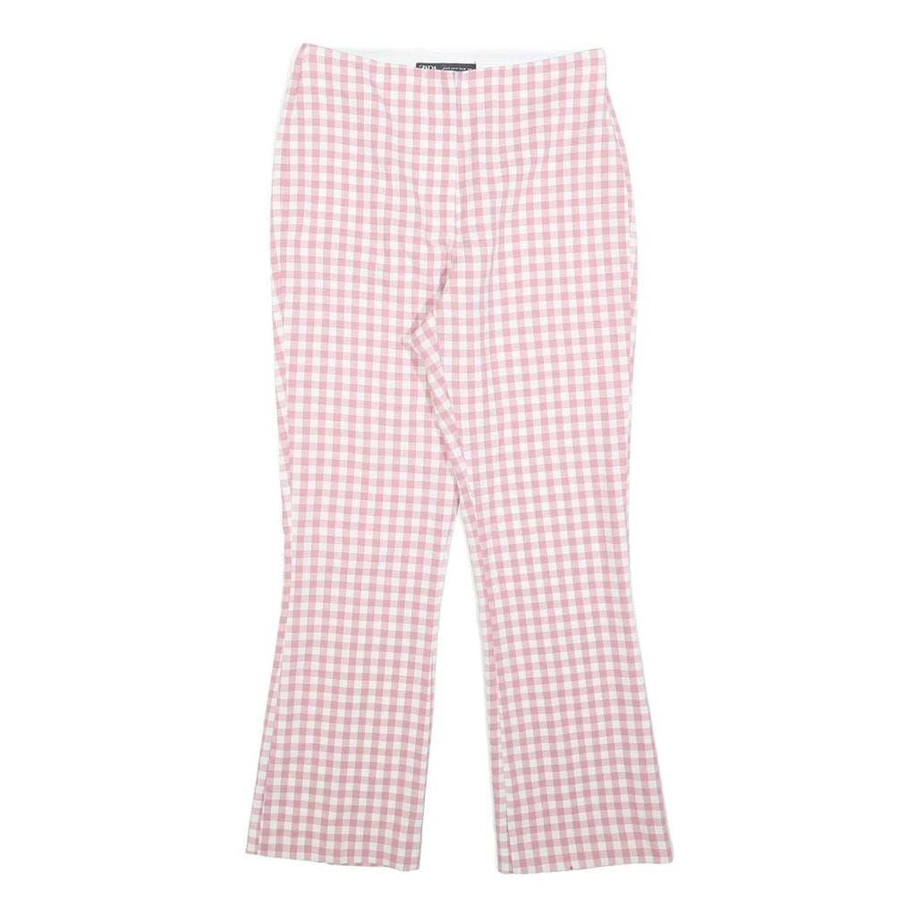 ZARA Womens Cotton Blend Pink & White Regular Fit Straight Leg Trousers W28 L26