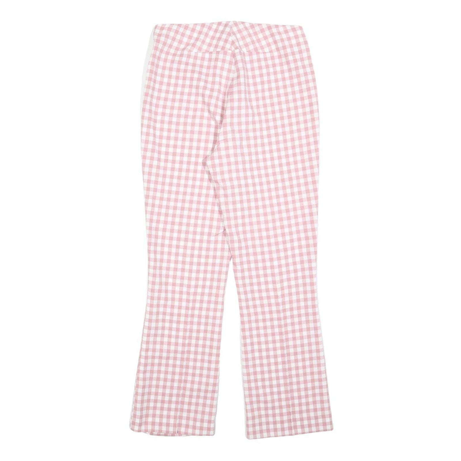 ZARA Womens Cotton Blend Pink & White Regular Fit Straight Leg Trousers W28 L26