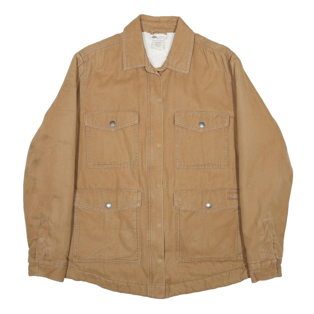 DICKIES Womens Beige Cotton Workwear Jacket S Plain Zip Pockets Casual Utility