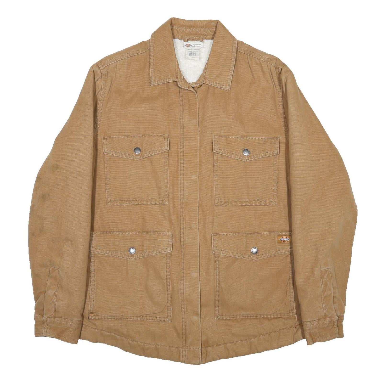 DICKIES Womens Beige Cotton Workwear Jacket S Plain Zip Pockets Casual Utility