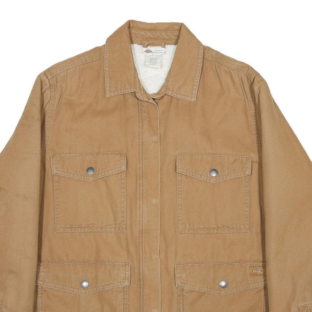 DICKIES Womens Beige Cotton Workwear Jacket S Plain Zip Pockets Casual Utility