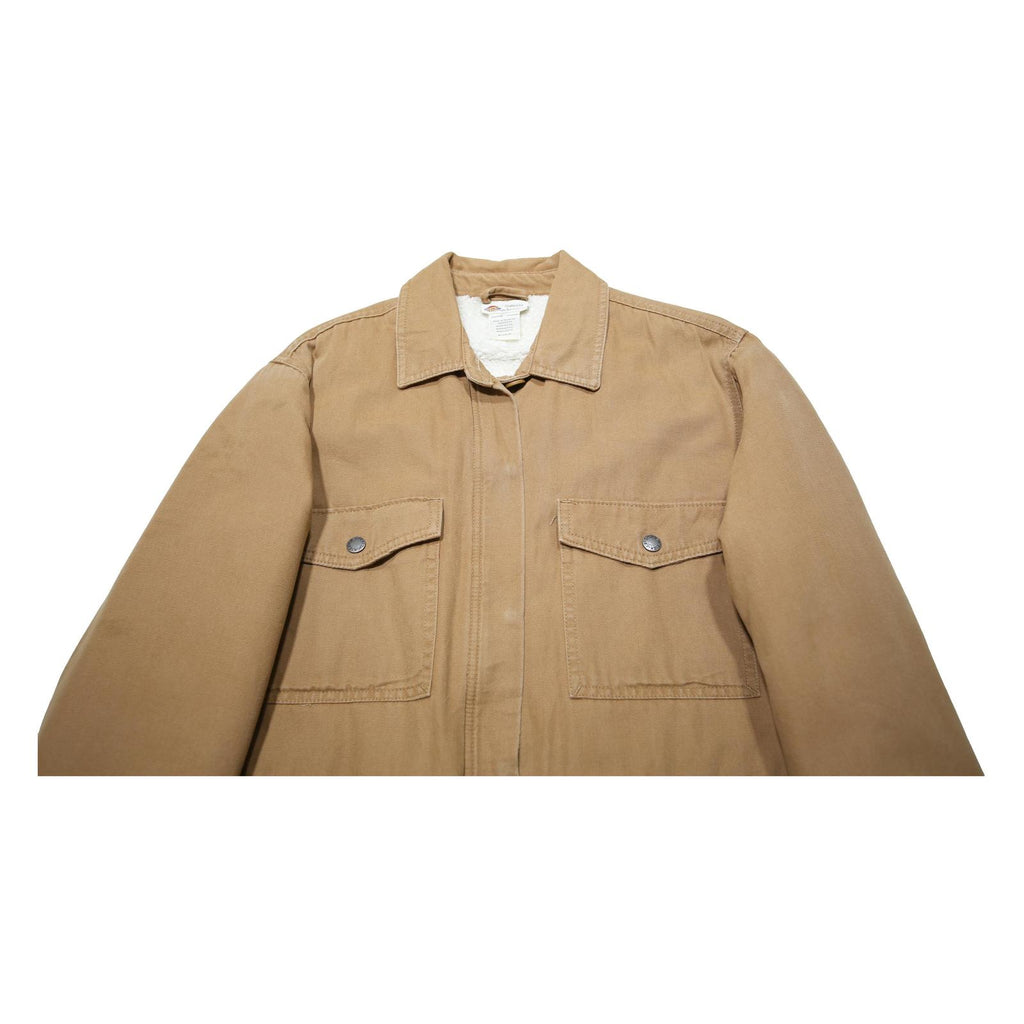 DICKIES Womens Beige Cotton Workwear Jacket S Plain Zip Pockets Casual Utility