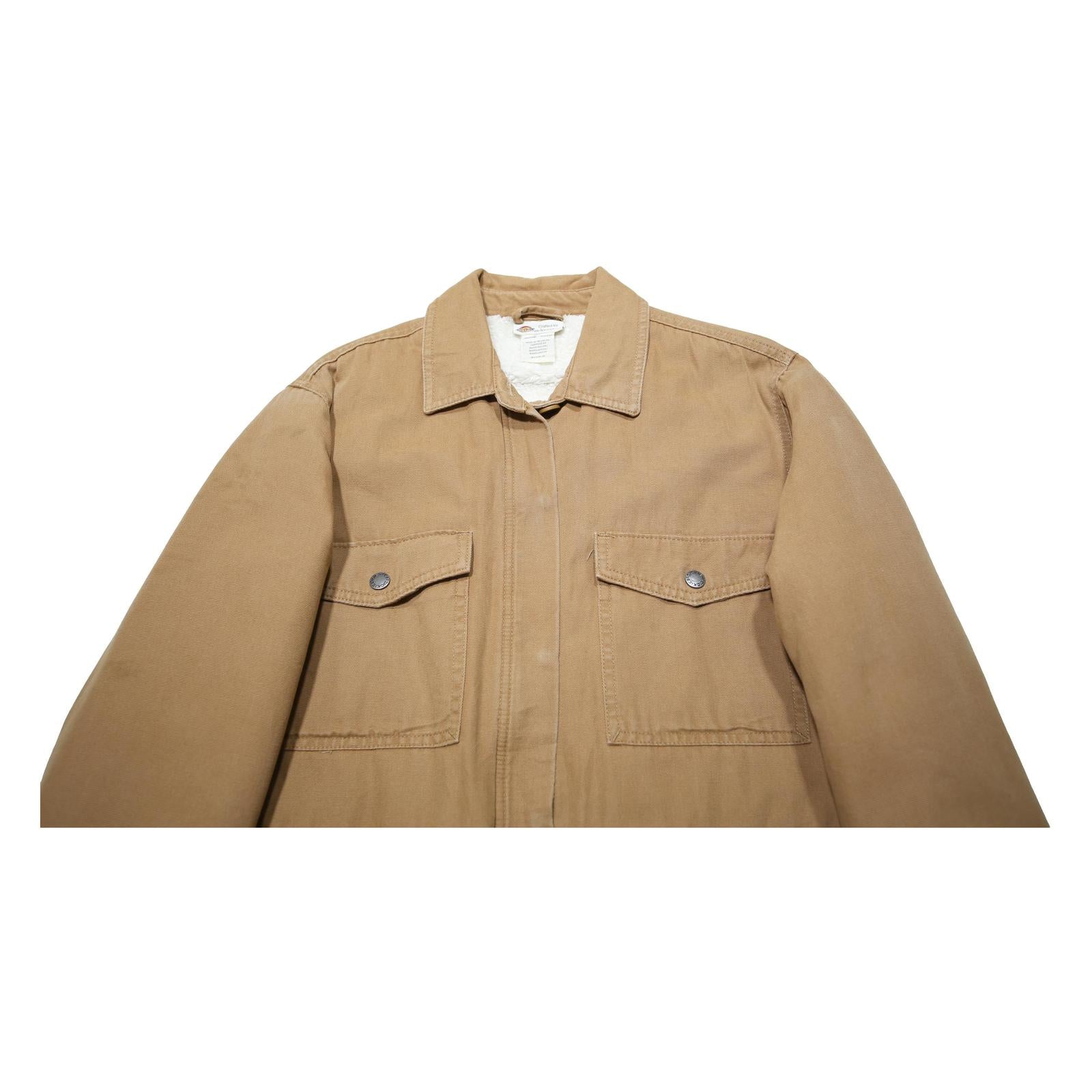 DICKIES Womens Beige Cotton Workwear Jacket S Plain Zip Pockets Casual Utility