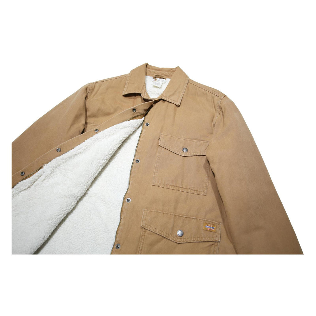 DICKIES Womens Beige Cotton Workwear Jacket S Plain Zip Pockets Casual Utility
