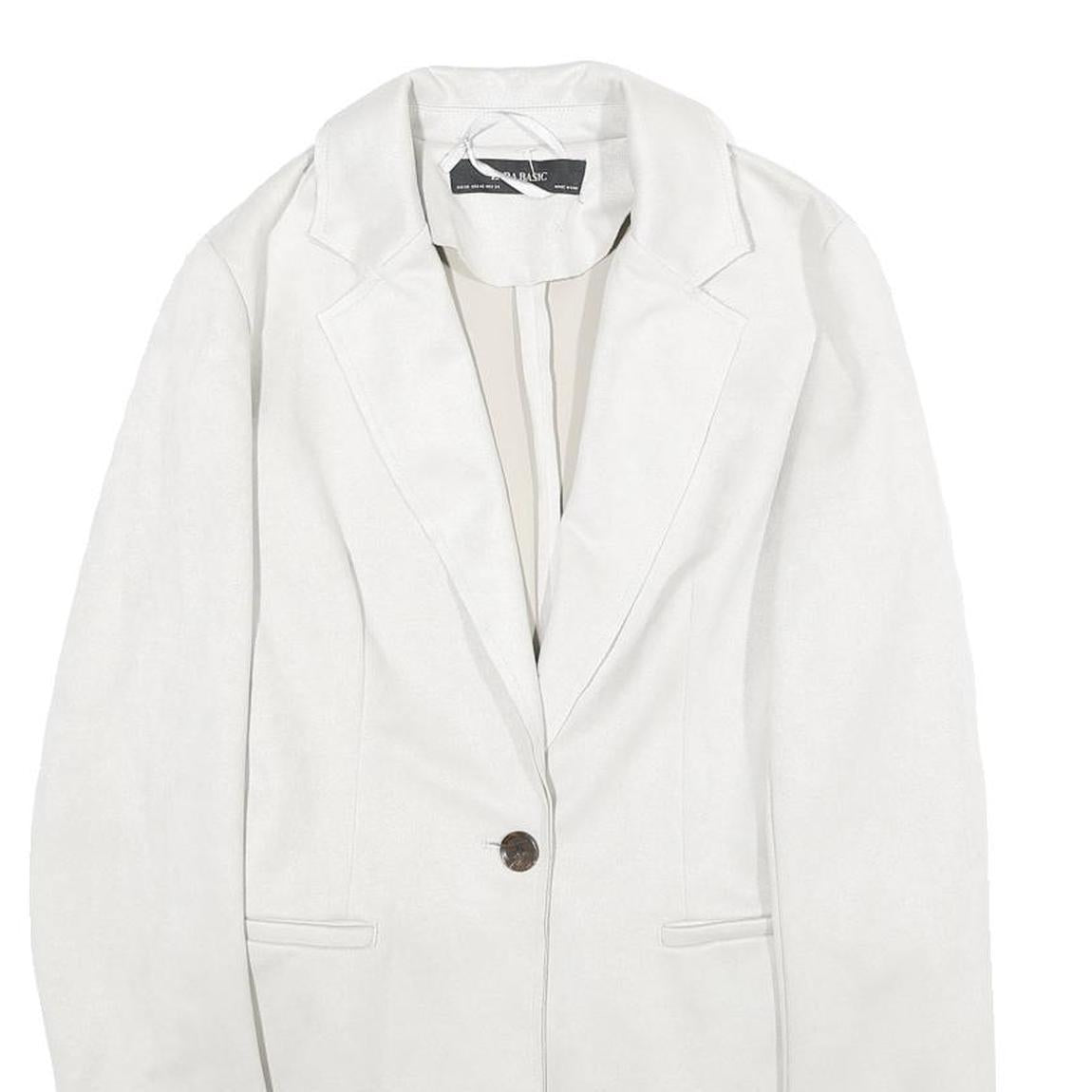 ZARA Womens White Button Jacket XS Polyester Blend Tailored Long Sleeve Plain