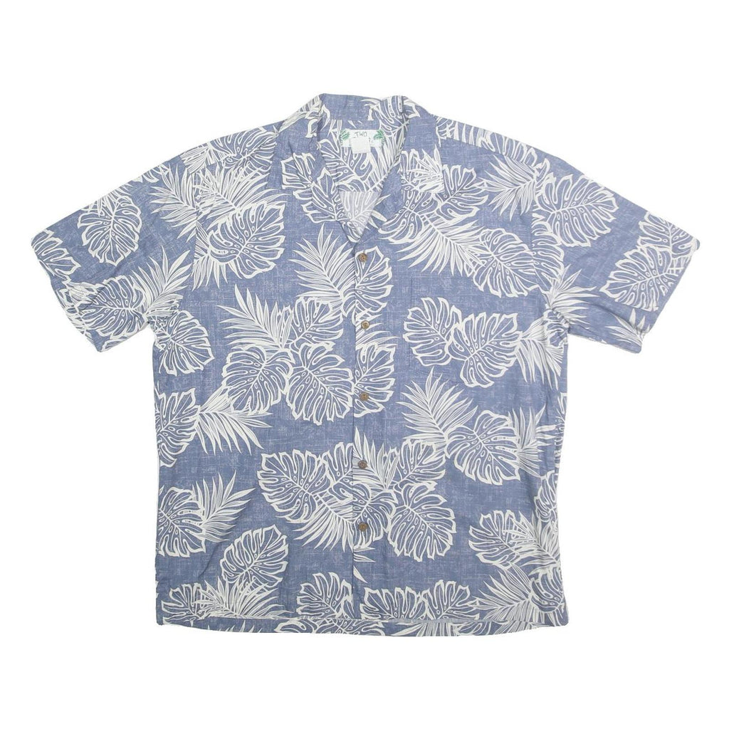 TWO PALMS Mens Blue & White Floral Cotton Shirt L Hawaiian Beach Style