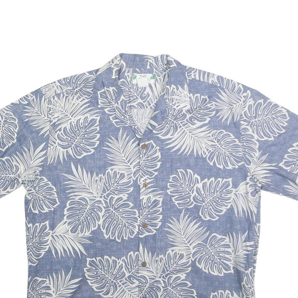 TWO PALMS Mens Blue & White Floral Cotton Shirt L Hawaiian Beach Style