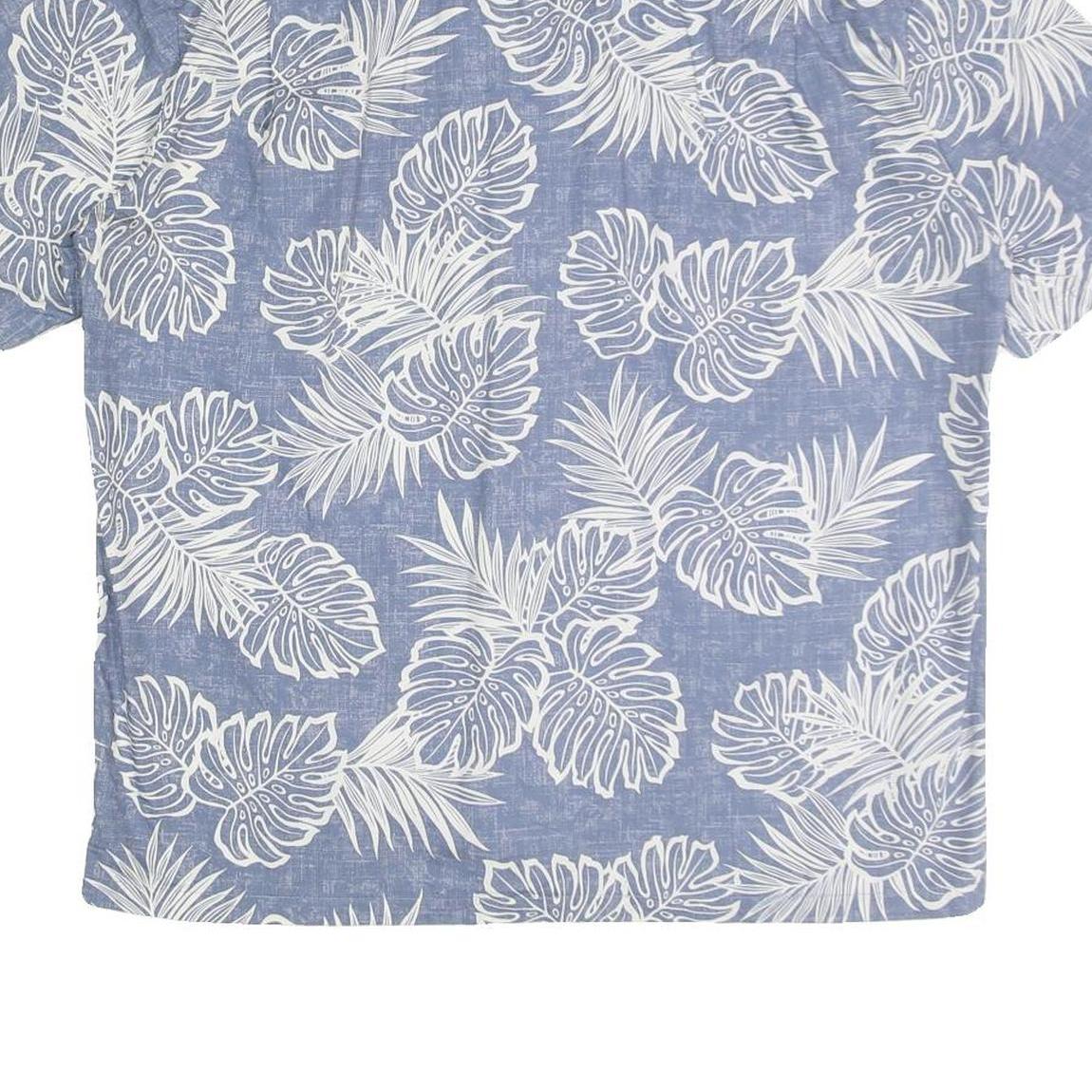 TWO PALMS Mens Blue & White Floral Cotton Shirt L Hawaiian Beach Style