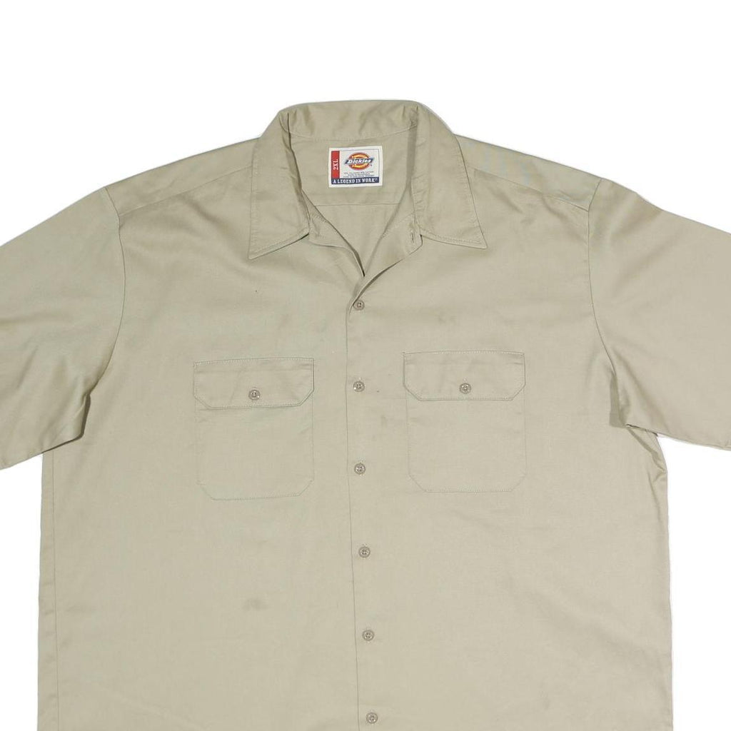 DICKIES Mens Beige Work Shirt Polyester Blend 2XL Button Pocket Short Sleeve