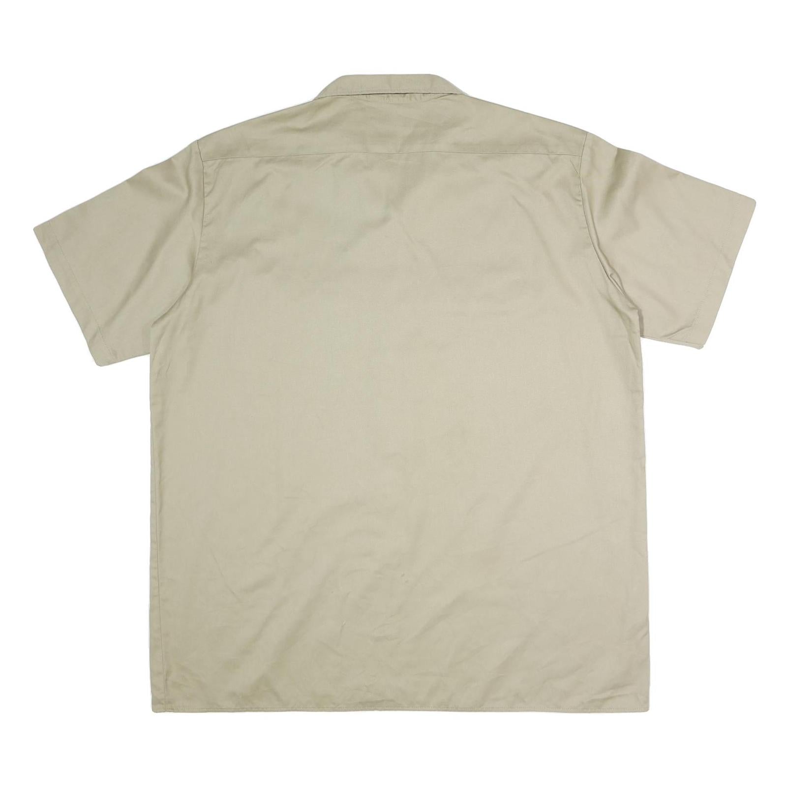 DICKIES Mens Beige Work Shirt Polyester Blend 2XL Button Pocket Short Sleeve