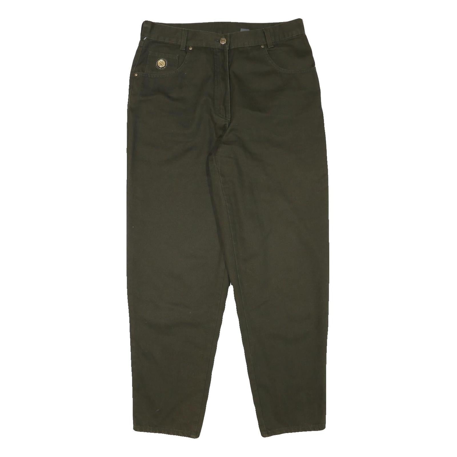 FADEOUT Womens Cotton Blend Dark Green Relaxed Straight Trousers W32 L28 Casual