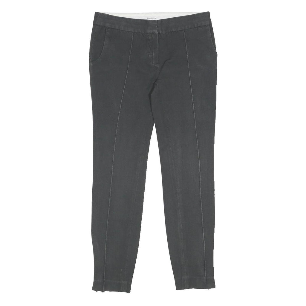 MASSIMO DUTTI Womens Cotton Blend Slim Black Trousers W28 L26 Stylish Zipped Hem
