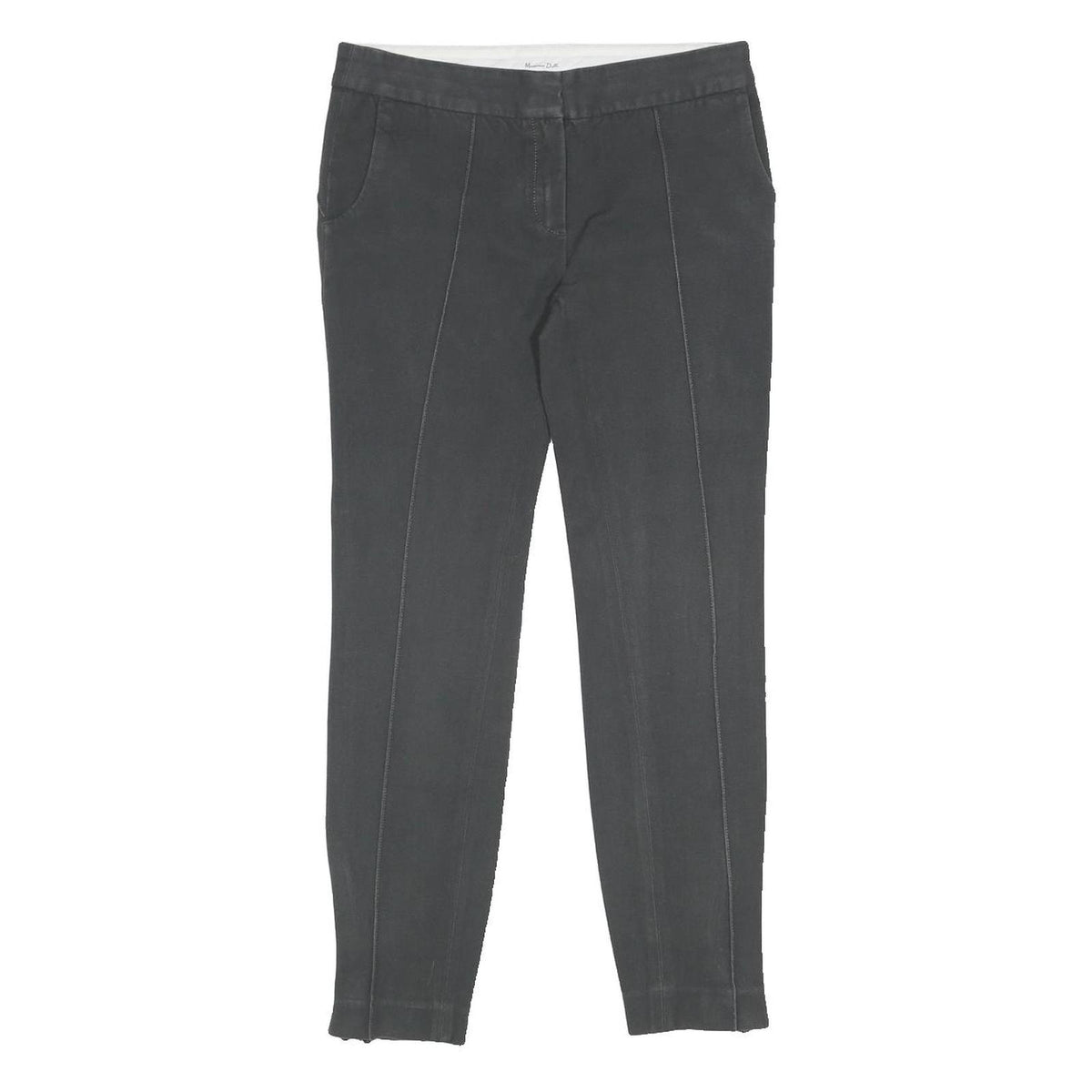 MASSIMO DUTTI Womens Cotton Blend Slim Black Trousers W28 L26 Stylish Zipped Hem