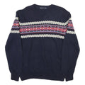 NAUTICA Mens Navy Blue Patterned Jumper Crew Neck Basic Knit L Cotton Blend