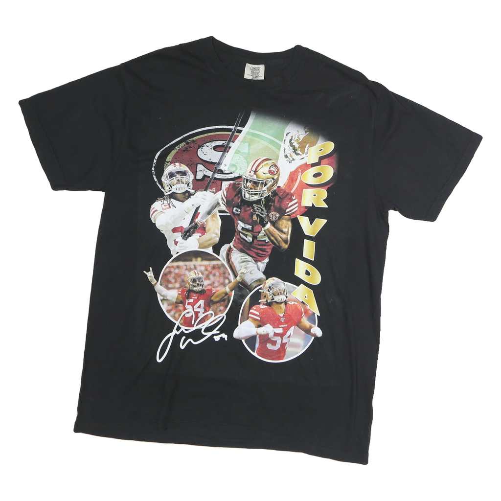 COMFORT COLOURS Mens Black Graphic T-Shirt L Cotton Short Sleeve Crew Neck