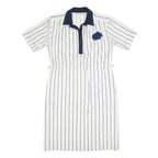 FRANCOIS GALLAND Womens White & Navy Striped Shirt Dress Cotton Short Sleeve L