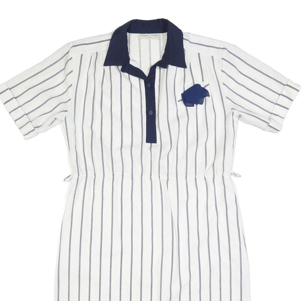 FRANCOIS GALLAND Womens White & Navy Striped Shirt Dress Cotton Short Sleeve L