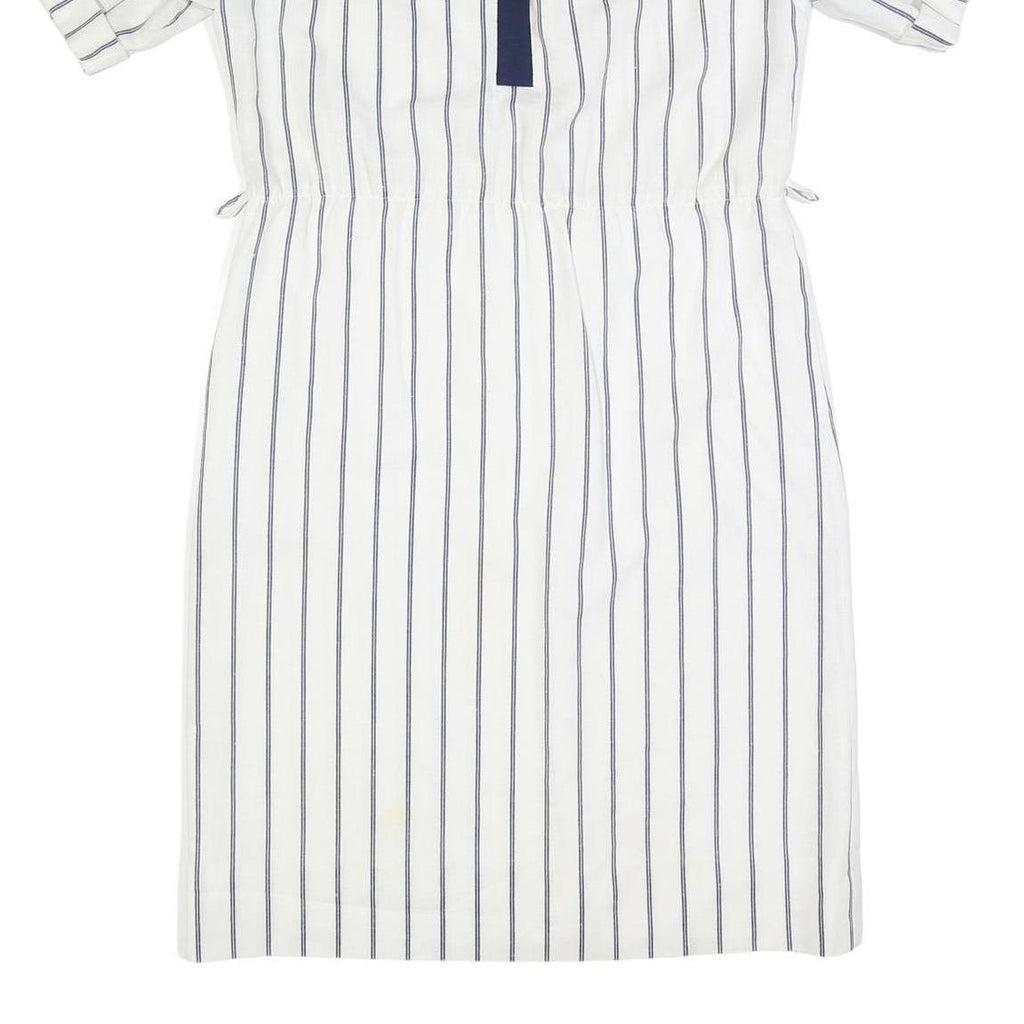 FRANCOIS GALLAND Womens White & Navy Striped Shirt Dress Cotton Short Sleeve L
