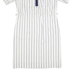 FRANCOIS GALLAND Womens White & Navy Striped Shirt Dress Cotton Short Sleeve L