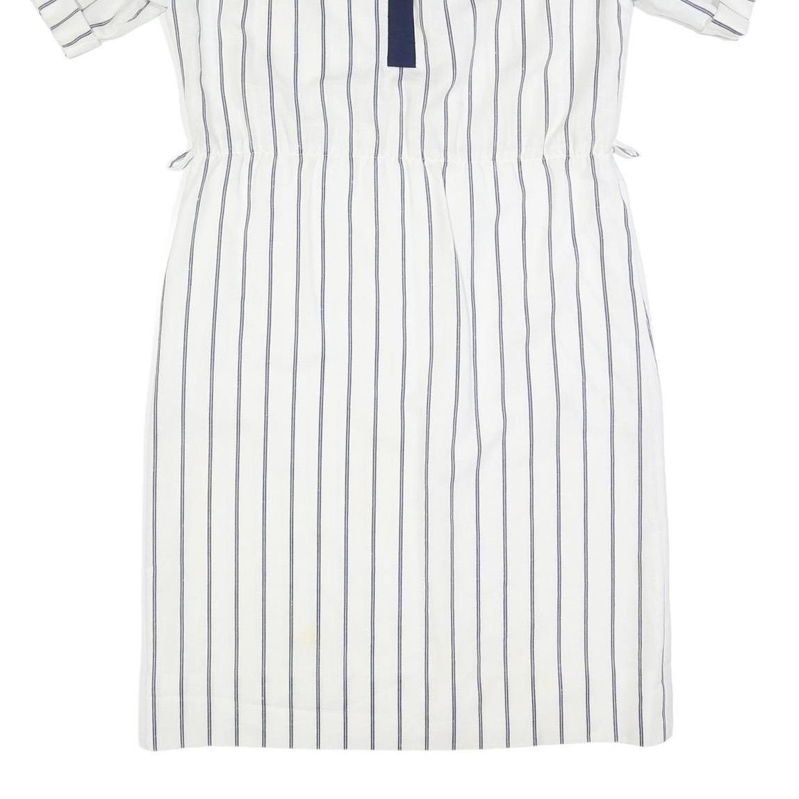 FRANCOIS GALLAND Womens White & Navy Striped Shirt Dress Cotton Short Sleeve L