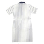 FRANCOIS GALLAND Womens White & Navy Striped Shirt Dress Cotton Short Sleeve L