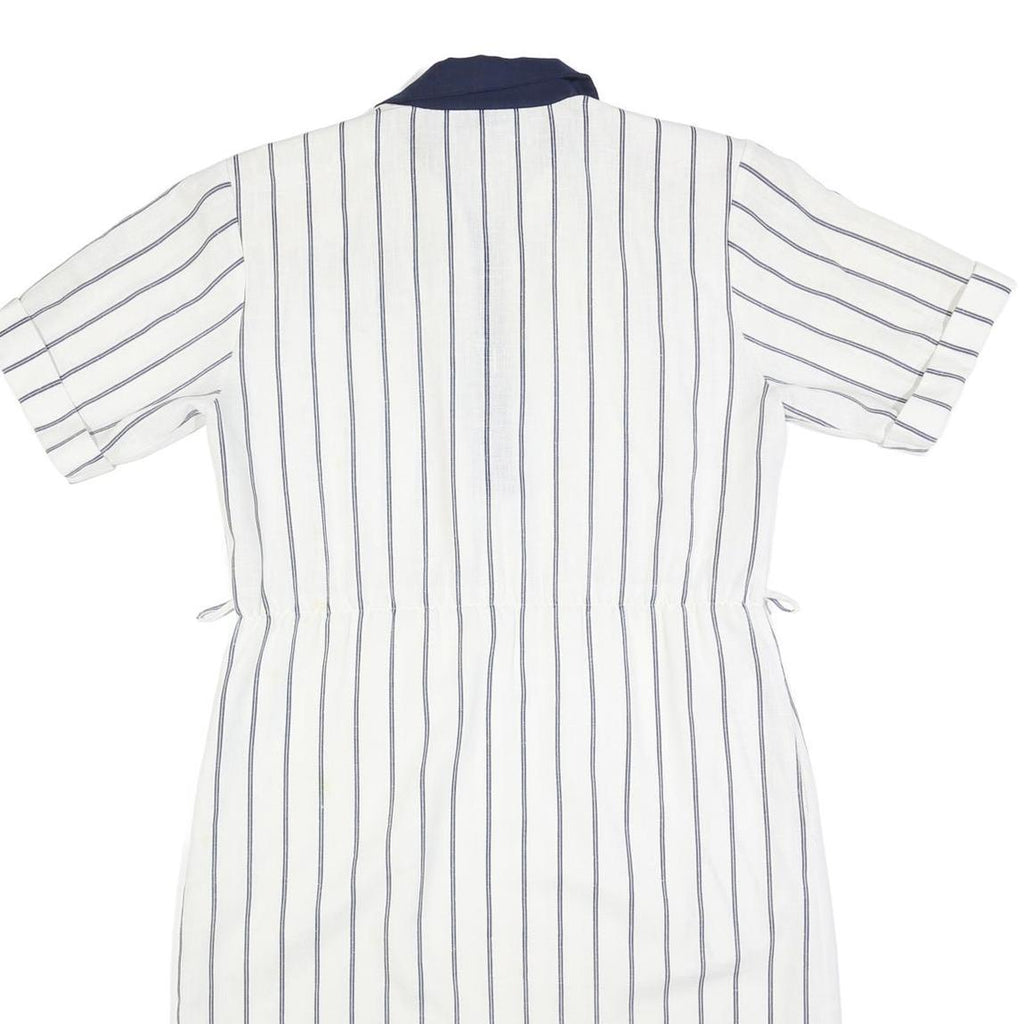 FRANCOIS GALLAND Womens White & Navy Striped Shirt Dress Cotton Short Sleeve L