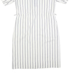 FRANCOIS GALLAND Womens White & Navy Striped Shirt Dress Cotton Short Sleeve L