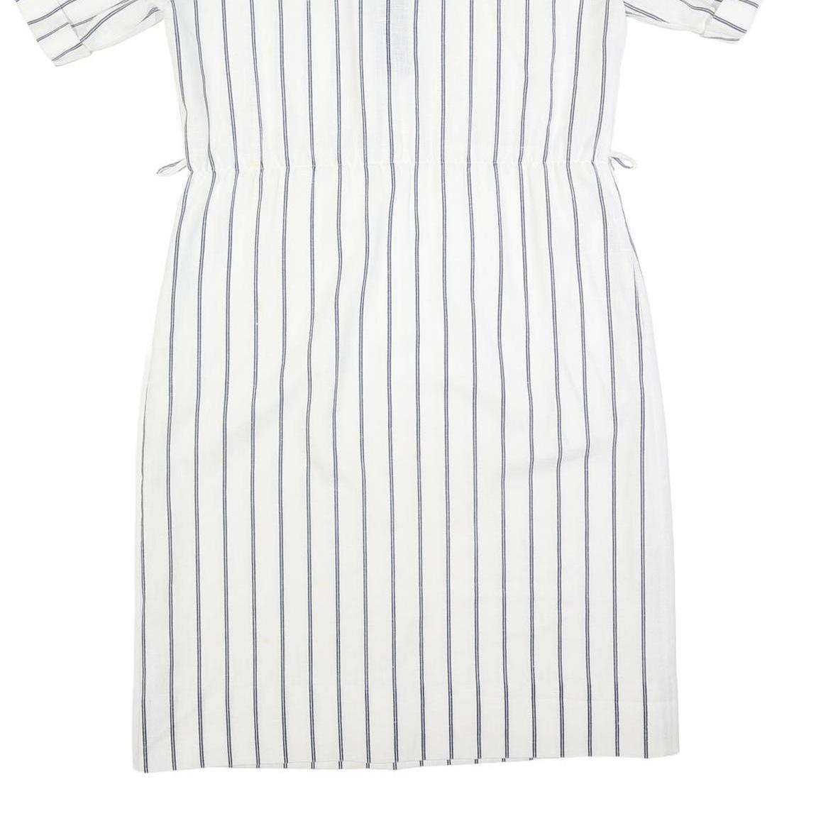FRANCOIS GALLAND Womens White & Navy Striped Shirt Dress Cotton Short Sleeve L