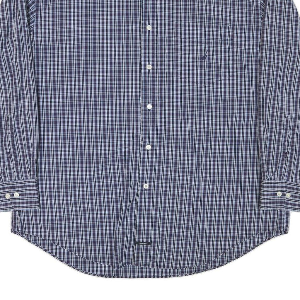 NAUTICA Mens Blue & Navy Check Shirt XL Long Sleeve Button Down Casual