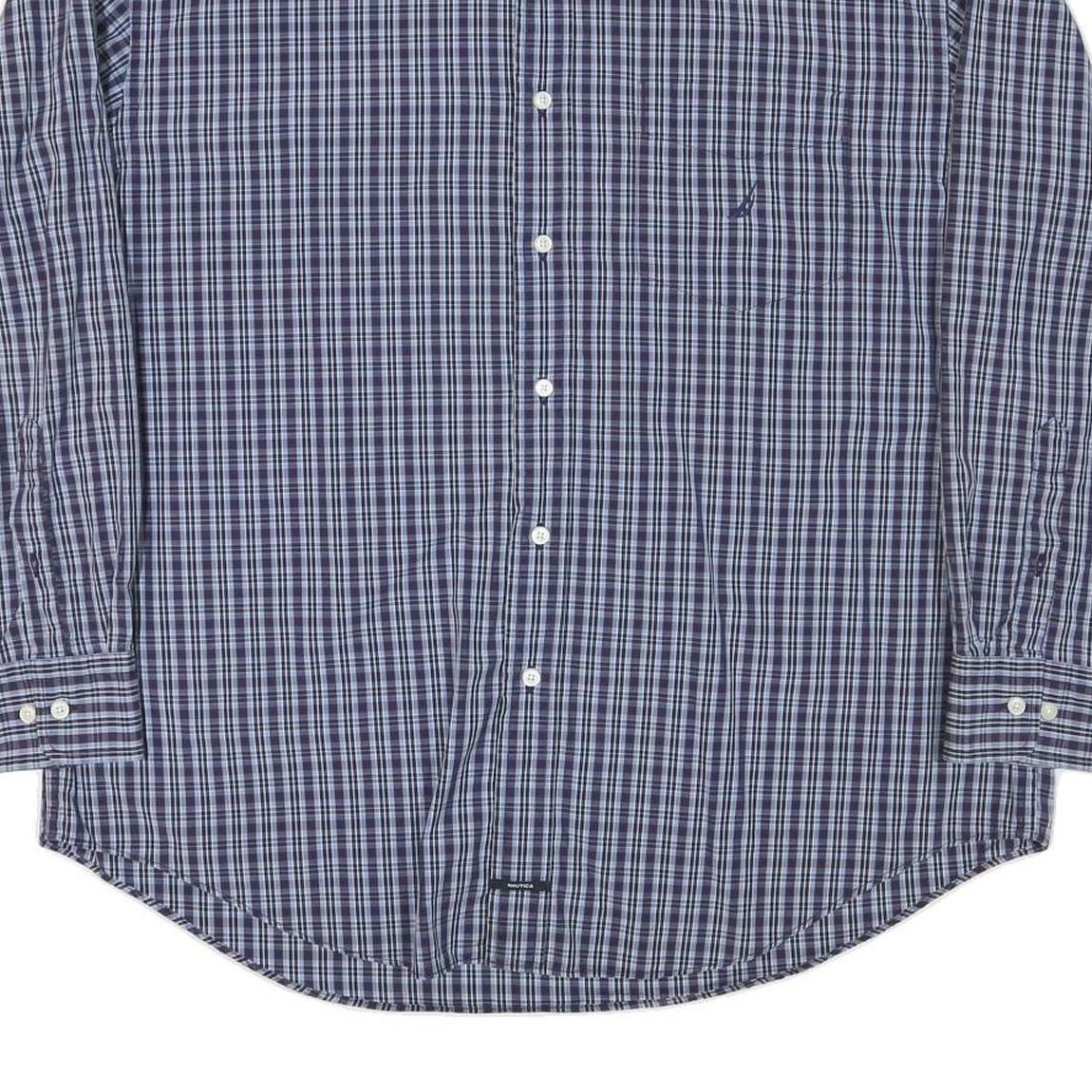 NAUTICA Mens Blue & Navy Check Shirt XL Long Sleeve Button Down Casual