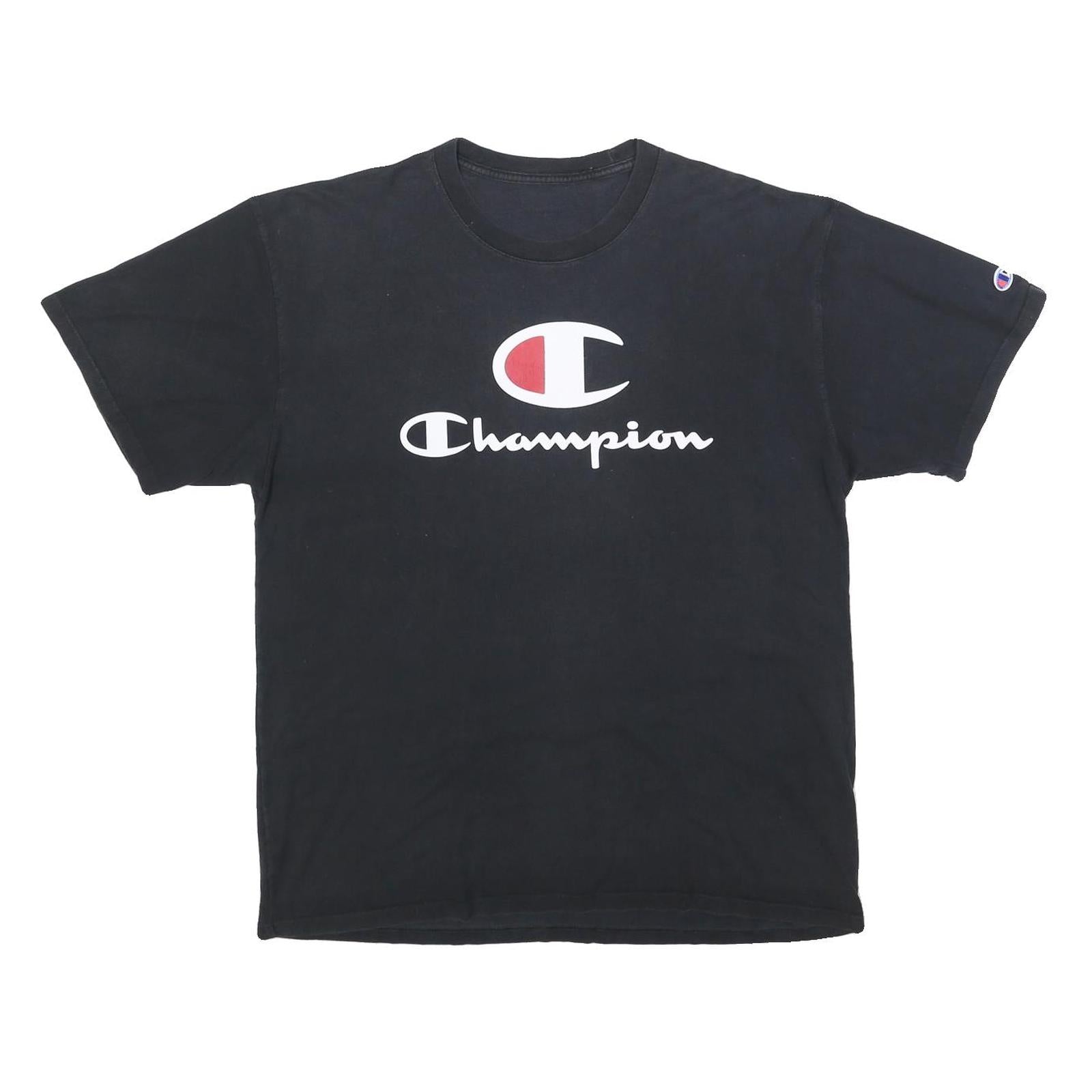 CHAMPION Mens Black T-Shirt XL Short Sleeve Crew Neck Cotton Blend Logo Graphic