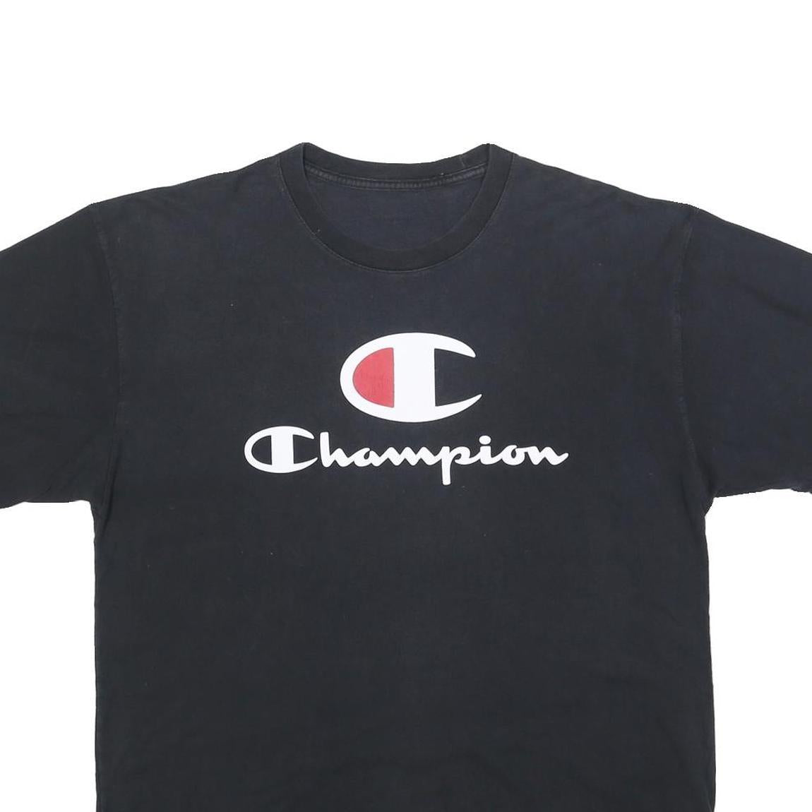 CHAMPION Mens Black T-Shirt XL Short Sleeve Crew Neck Cotton Blend Logo Graphic