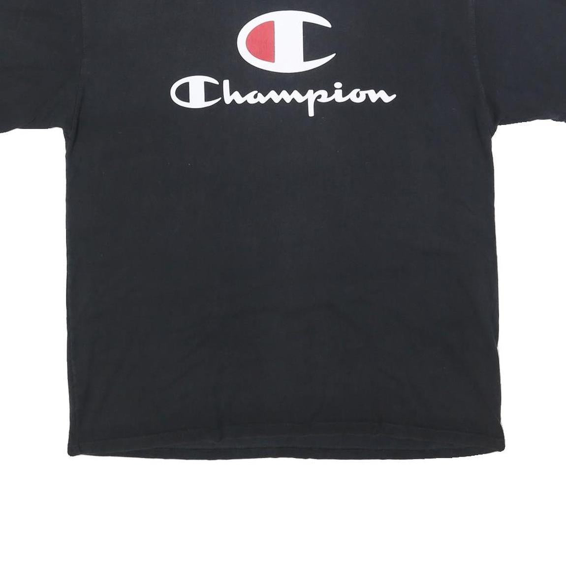 CHAMPION Mens Black T-Shirt XL Short Sleeve Crew Neck Cotton Blend Logo Graphic