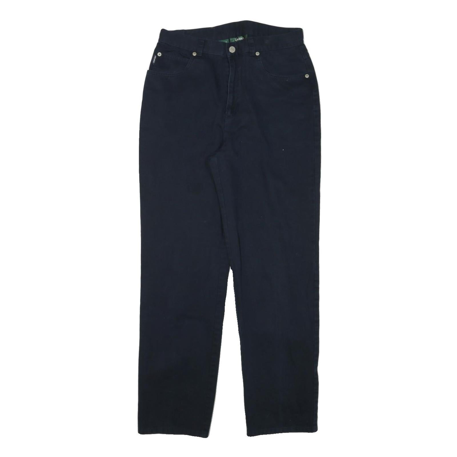 LAUREN RALPH LAUREN Womens Cotton Blend Navy Relaxed Straight Trousers W29 L29