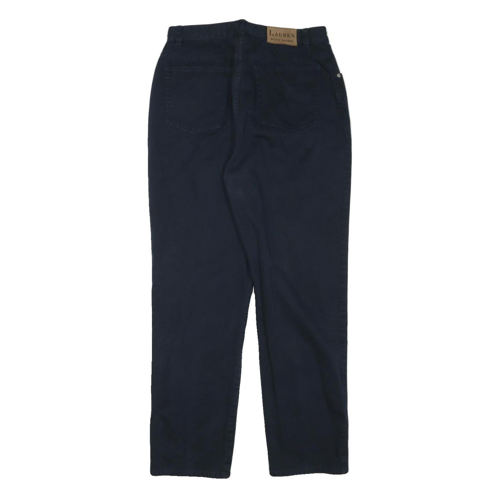 LAUREN RALPH LAUREN Womens Cotton Blend Navy Relaxed Straight Trousers W29 L29