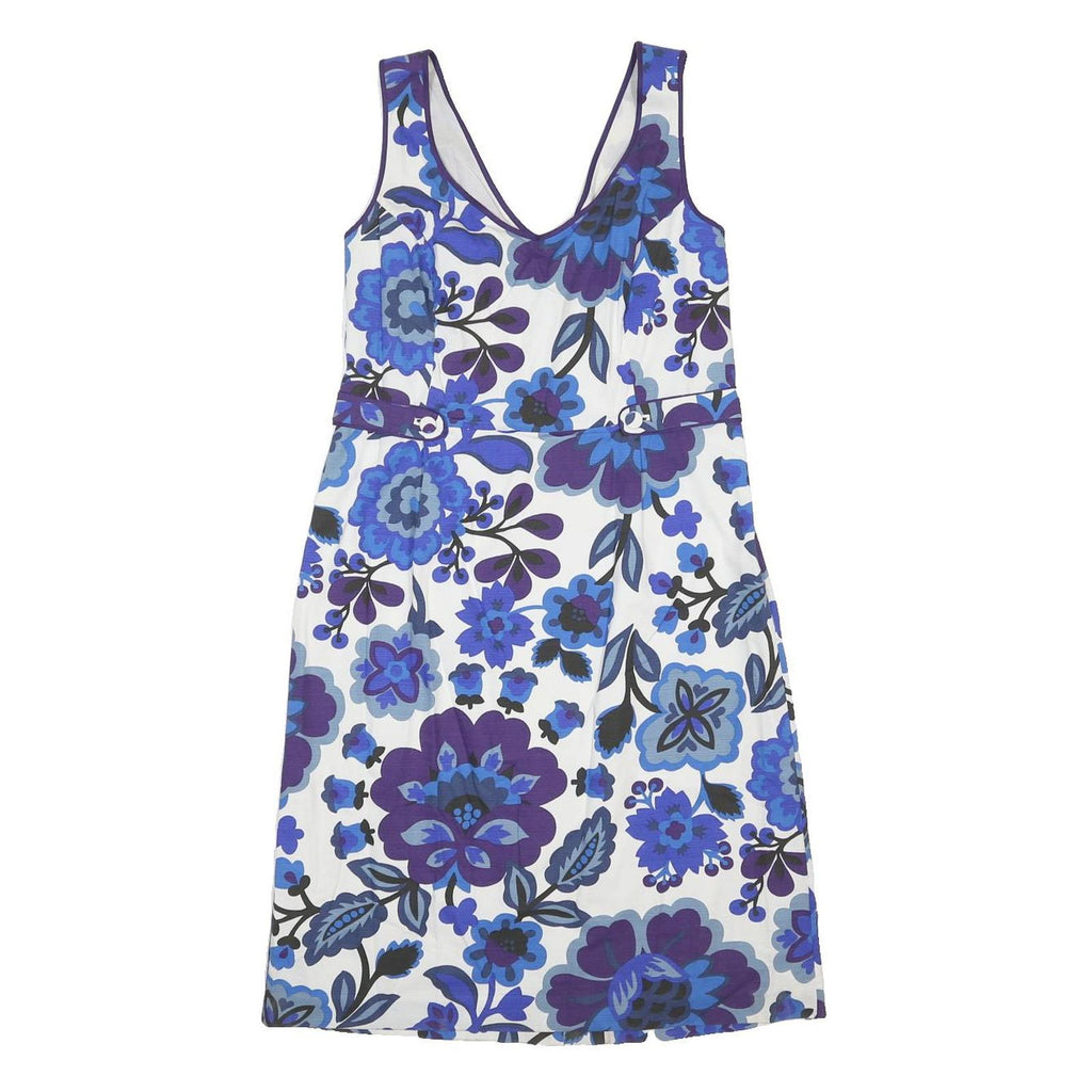 BODEN Womens White Blue Purple Floral Cotton Day Dress Sleeveless UK 14 Summer