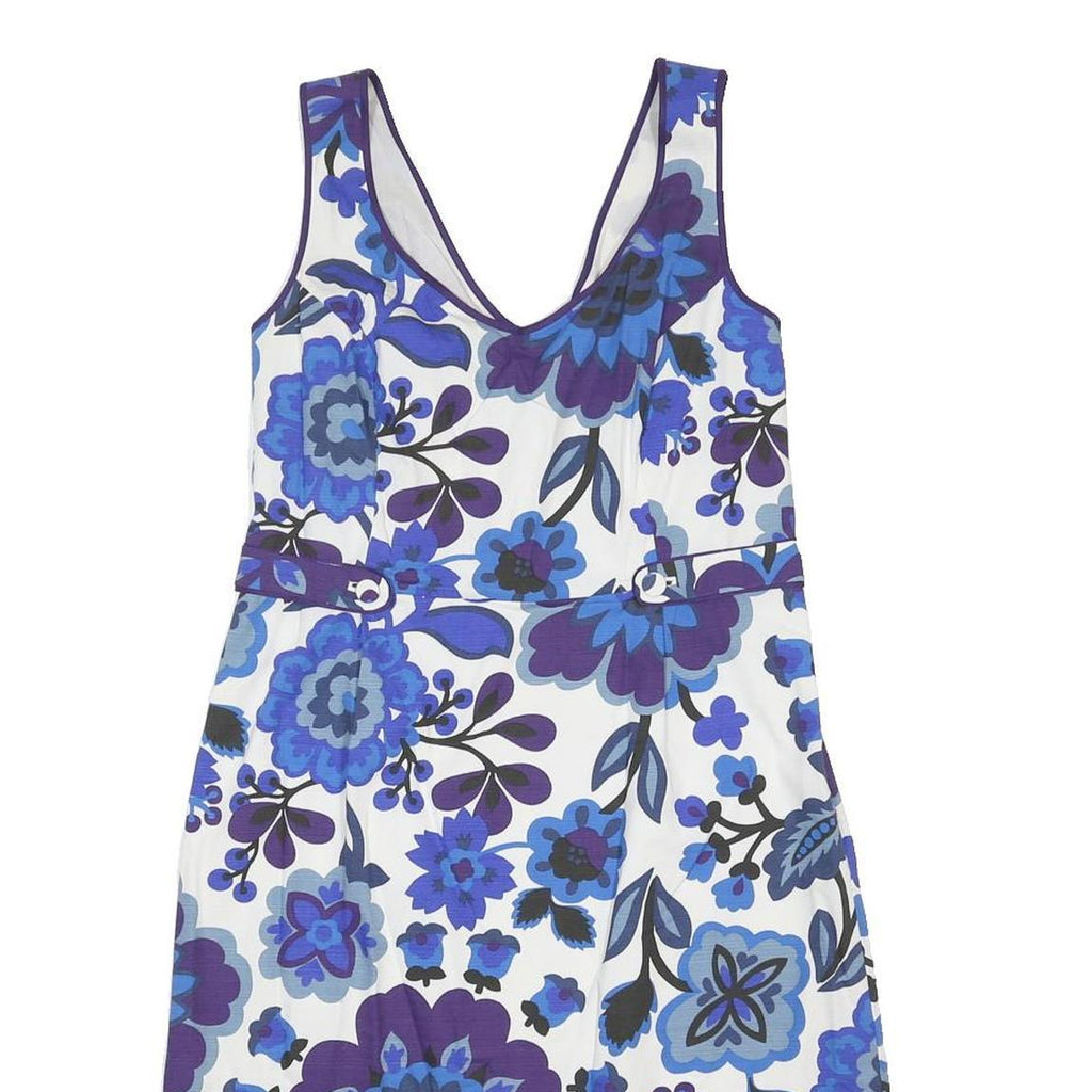 BODEN Womens White Blue Purple Floral Cotton Day Dress Sleeveless UK 14 Summer