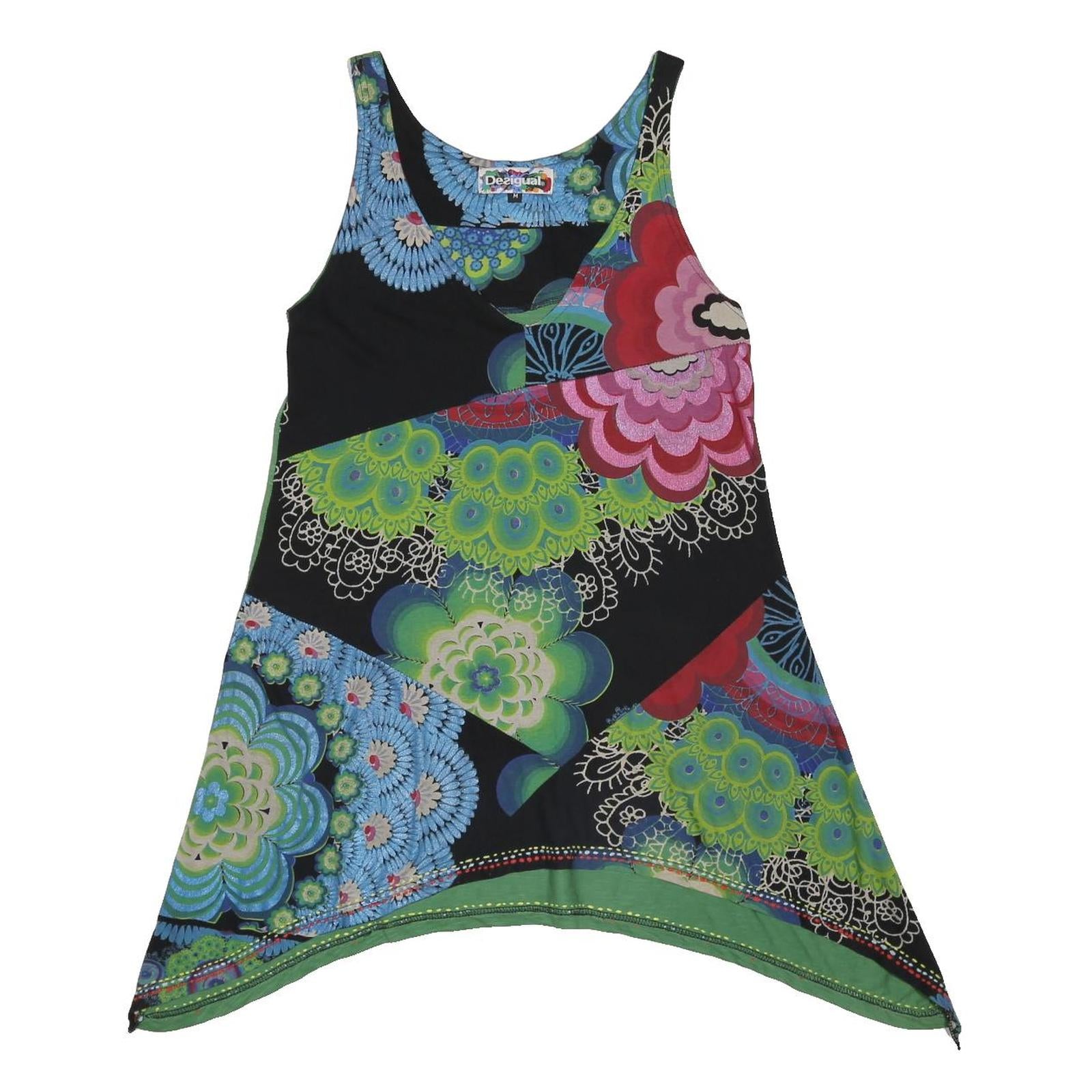 DESIGUAL Y2K Womens Black & Green Floral Cotton Sleeveless Mini Dress M